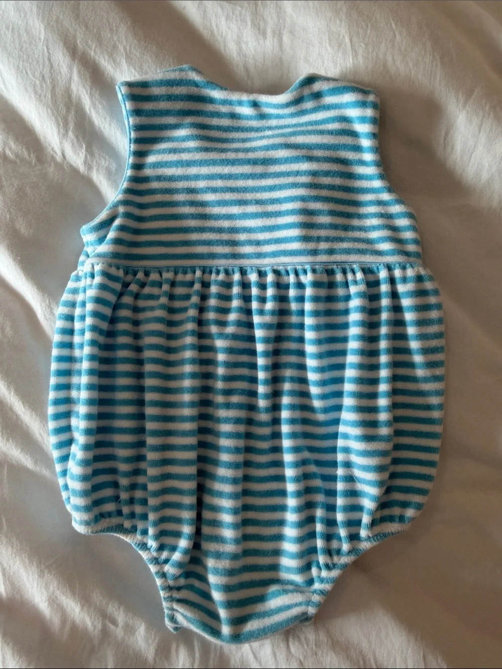 The Beaufort Bonnet Company Blue and White Striped Baby Bubble Romper